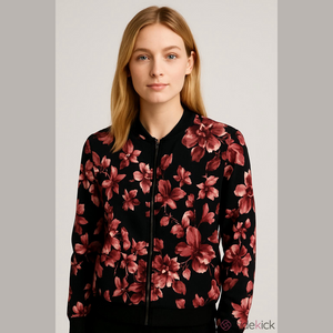 Olivia Blu Women's Black Floral zip up lightweight Jacket size petite XL